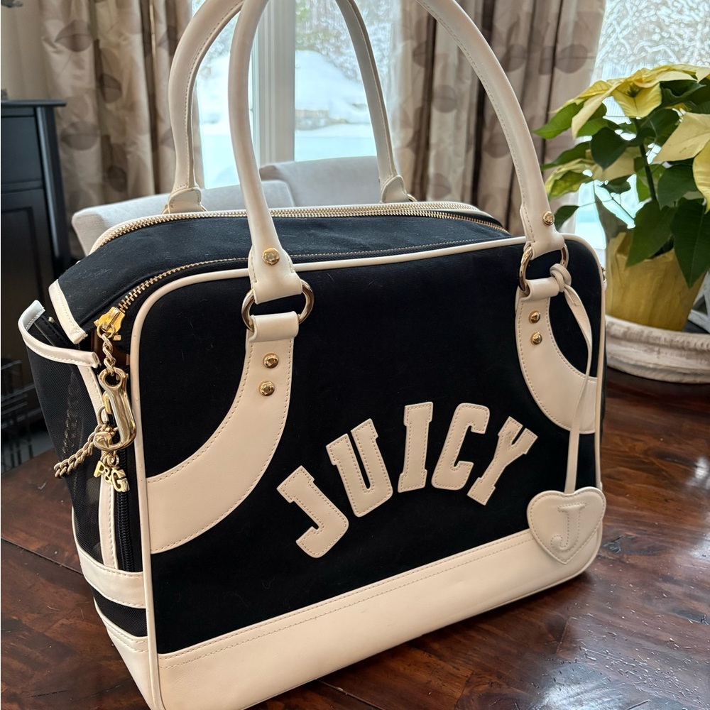 Juicy Couture Black and Cream Small Dog Carrier Y2K